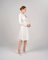 Long-Sleeve Wrap Dress with Draped Detail - IVORY